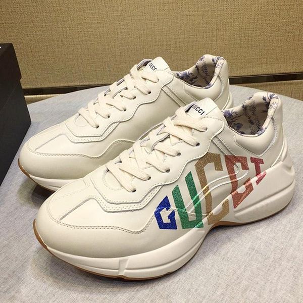 

fashion classic men 's rhyton sneaker with print men 's shoes lightweight casual low lace -up men shoes outdoor walking luxu, Black