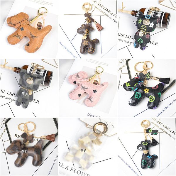 

fashion teddy bear keychains mens women pu mental keyring holder cartoon key chain bag charm car pendant souvenir popular accessories best, Blue