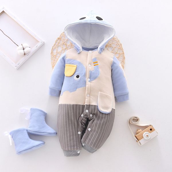 

jumpsuits 2021 baby winter romper for born thick warm boys jumpsuit overalls 0-12m rompers infant clothing kids outwear, Blue