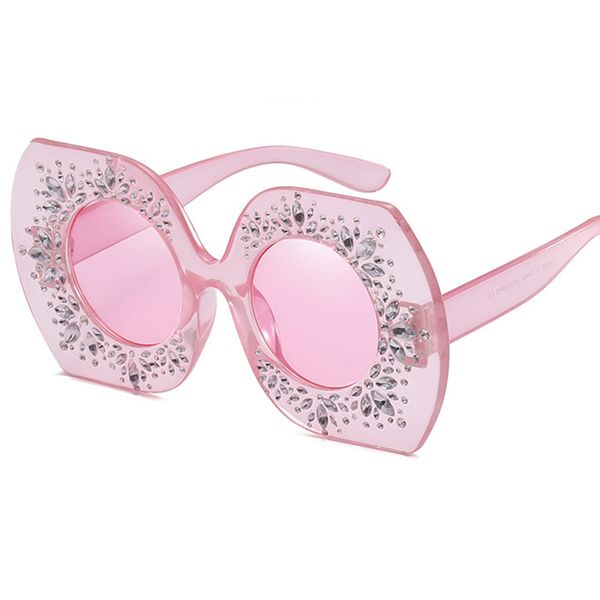 

fashion women retro brand designer crystal polygon irregular sunglasses diamonds sunglasses, White;black