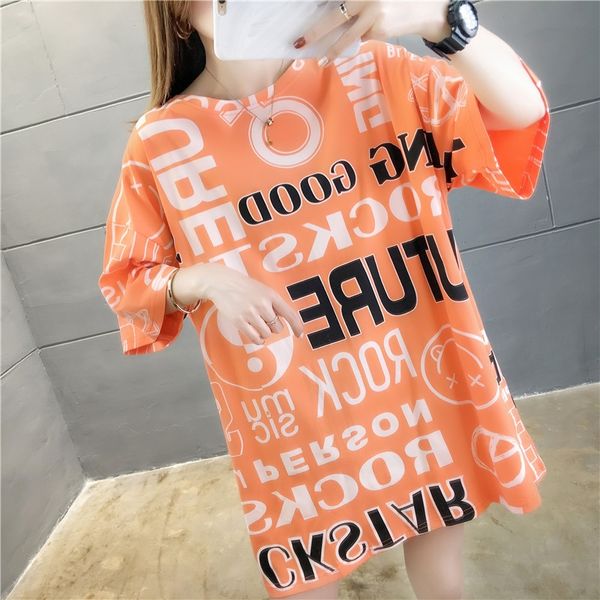 

2020 short-sleeved women's new couple wear loose student online t-shirt celebrity ins trendy mid-length harajuku style t-shirt, White