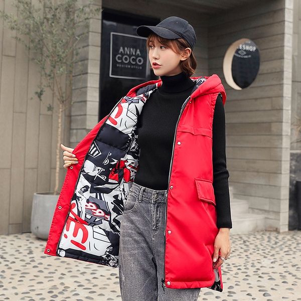 

cotton women's new extra slim mid-length double-sided wear thickened warm vest cotton-padded vest warm cotton-padded jacket, Black;white