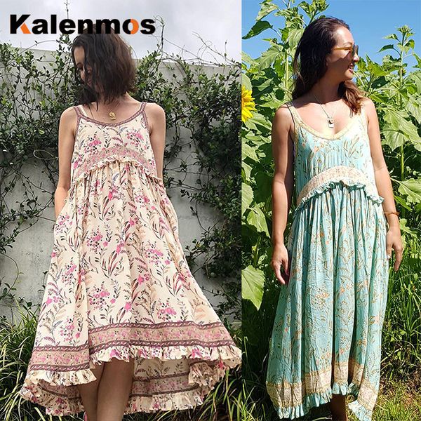 

boho long dress women sweet spring summer spaghetti strap sleeveless high waist floral loose leisure beach vacation vestido, Black;gray
