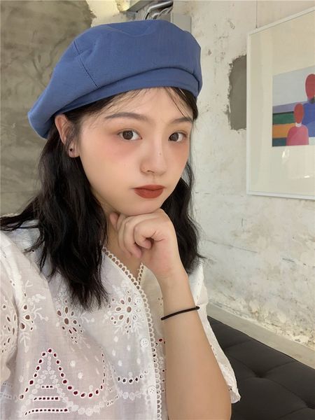 

candy-colored women's korean style all-match fashion fashion british artist beret candy beret hat, Blue;gray