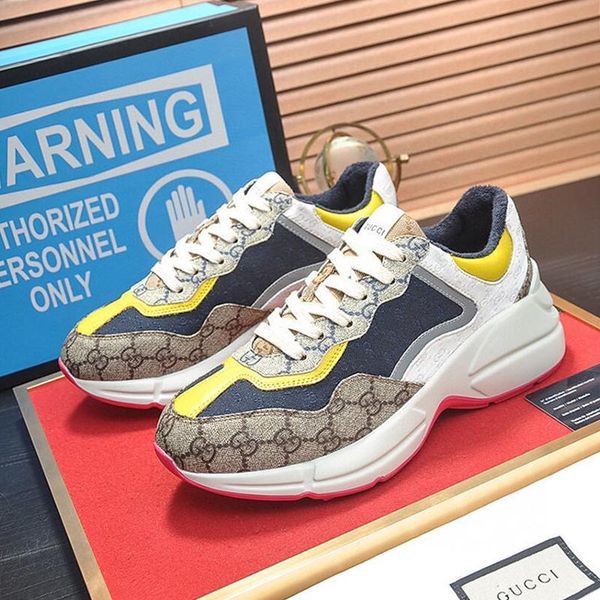 

new sports shoes breathable mens shoes luxury outdoor with original box luxury mens rhyton sneaker shoes zapatos de hombre sale fashion type, Black