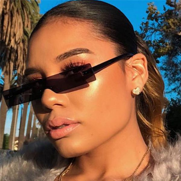 

square frame rimless women men sunglasses gray red blue lens uv400 eye protection girl ladies one-piece outdoor eyewear, White;black