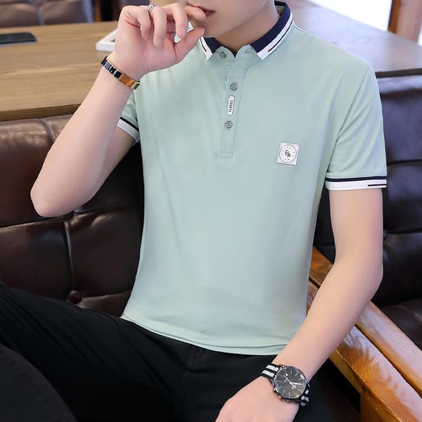 

men's polos solid mens shirts collar business male outwear casual breathable shirt man camisa masculina, White;black