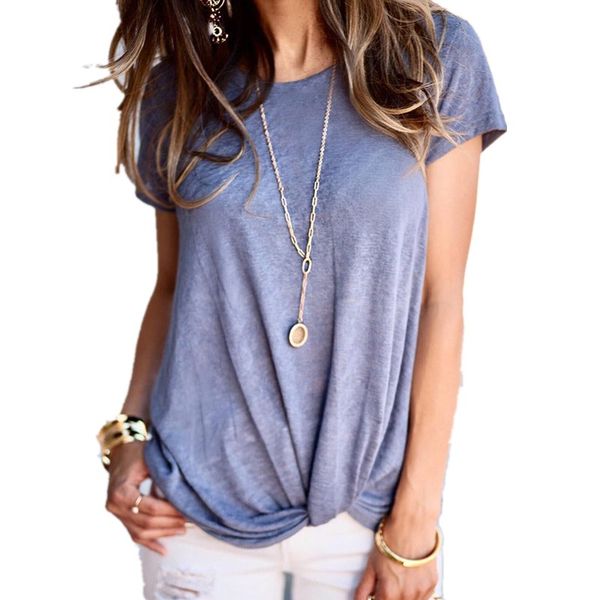 

2019 summer fashion t shirts o neck short sleeve irregular twist front t-shirts casual basic tees for women new