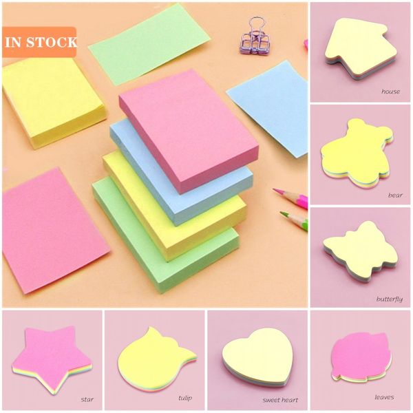 

50pcs In Stock New Multi-Shape Mini Memo Kawaii Self-Adhesive Sticky Notes Colored Pop Up Notes Aolid color Flower Bear