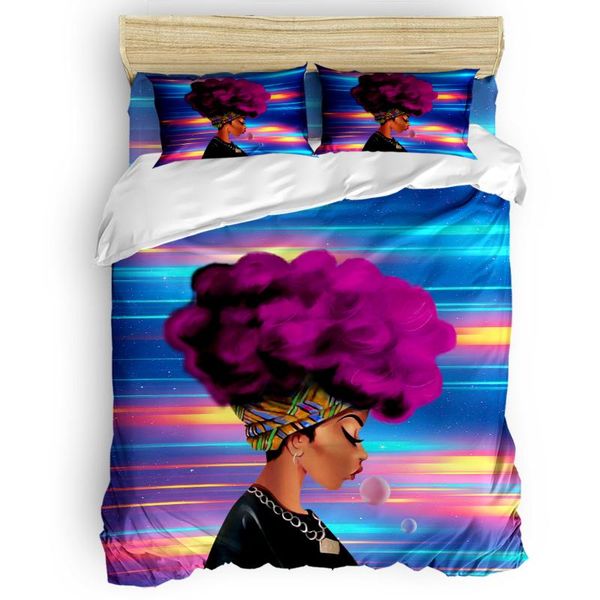 

bedding sets african woman female rose red hair duvet cover set warm and comfortable 2/3/4pcs bed sheet pillowcases