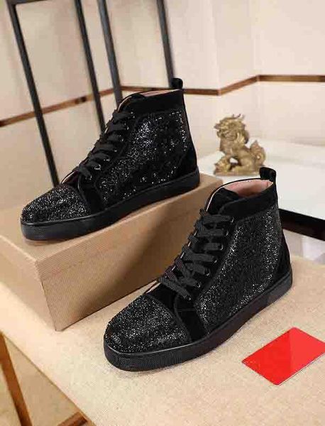 

с коробкой, мешок пыли) верхнего качество red bottom кроссовки rhinestone strass обувь высоких кроссовки красной подошва женщина мужчина fl, Black