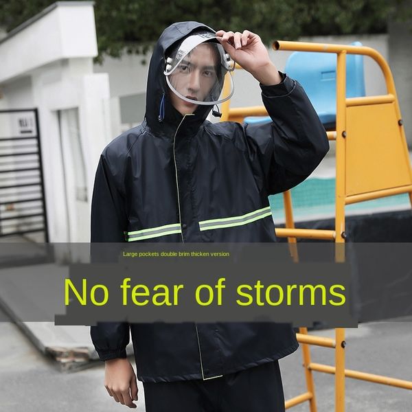 

jzwed anti-riot raincoat and rain pants women's battery suit whole body waterproof men's battery car single riding split thickened, Black