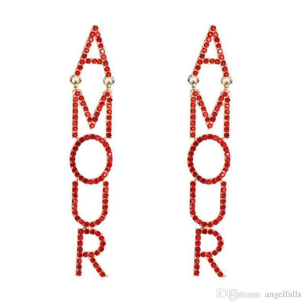 

new arrival women letter amour stud earring rhinestone letter long tassel earring gift for love girlfriend, Golden;silver