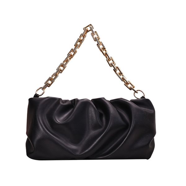 

black crossbody handbags 2020 fashion pu leather clutch purses gold chain pleated dumpling shape girls shoulder messenger bags