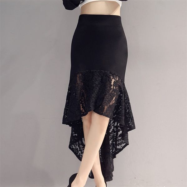 

2020 new latin dance skirts women black lace skirt irregular fish tail skirt long ballroom dance dress black practice, Black;red