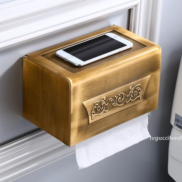 

paper holders antique brass toilet paper box wc paper rack waterproof closed cover bathroom accessories wall roll holder t200425
