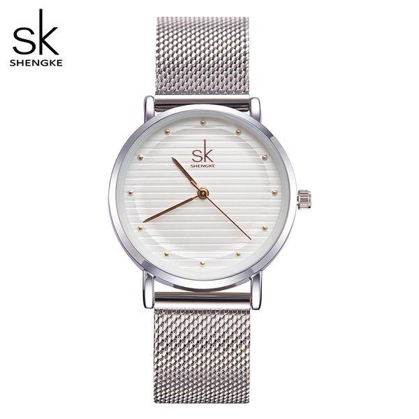 

shengke brand quartz wrist watches fashion watches women casual dress luxury sliver ladies rhinestone waterproof sk, Slivery;brown