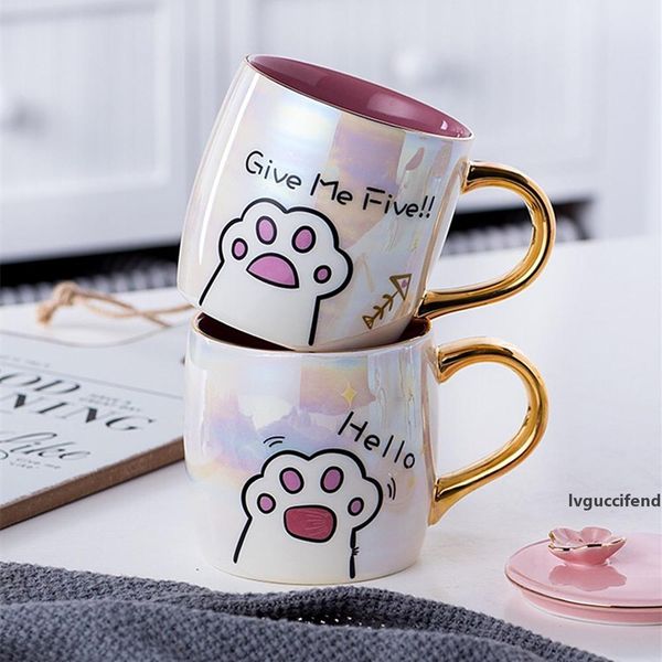 

cartoon ceramics cat mug with lid and spoon coffee milk mugs cute creative breakfast cup valentine s day wedding birthday gift t200506