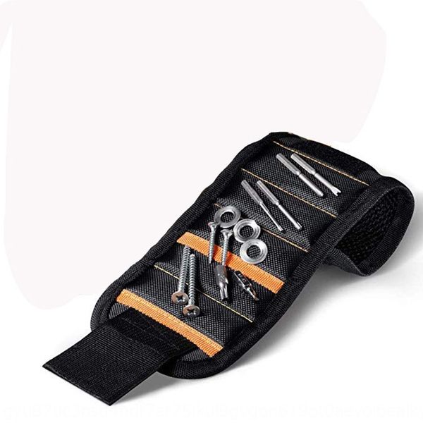 

pocket five-row magnetic tool wrist strap magnet tool pickup nylon hook and loop wrist strap, Black;red