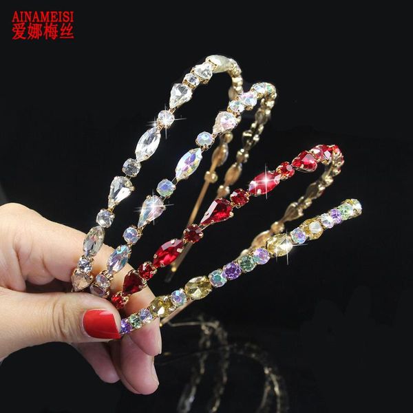 

ainameisi elegant crystal hairbands wedding hair accessories women girl korea simple fashion jewelry rhinestone bridal headbands, Golden;silver