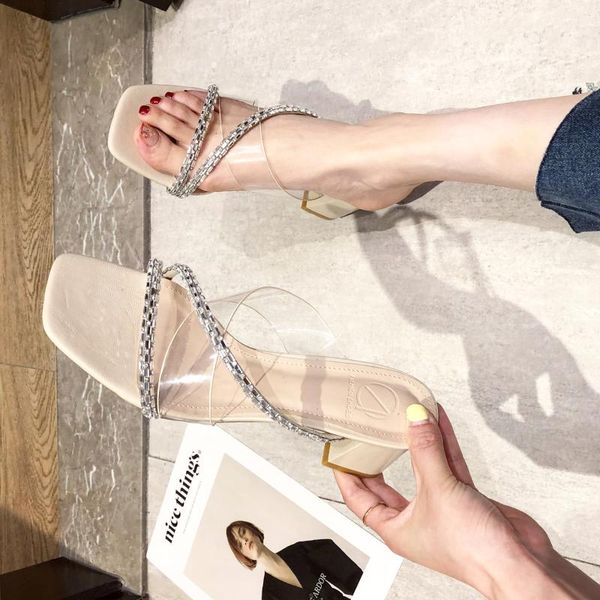 

slippers women summer shoes pantofle square heel rubber flip flops luxury slides med low 2020 block hawaiian designer glitter, Black