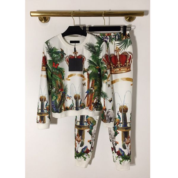 

11,14 winter новый тяжелая промышленность корона бисероплетение животное печать длинный рукав толстовки + эластичный пояс маленькие ноги брю, White