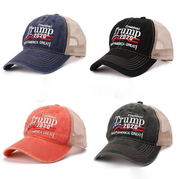 

US Stock!Donald Trump 2020 Baseball Cap Patchwork washed outdoor Make America Great Again hat Republican President Mesh sports cap FY6062