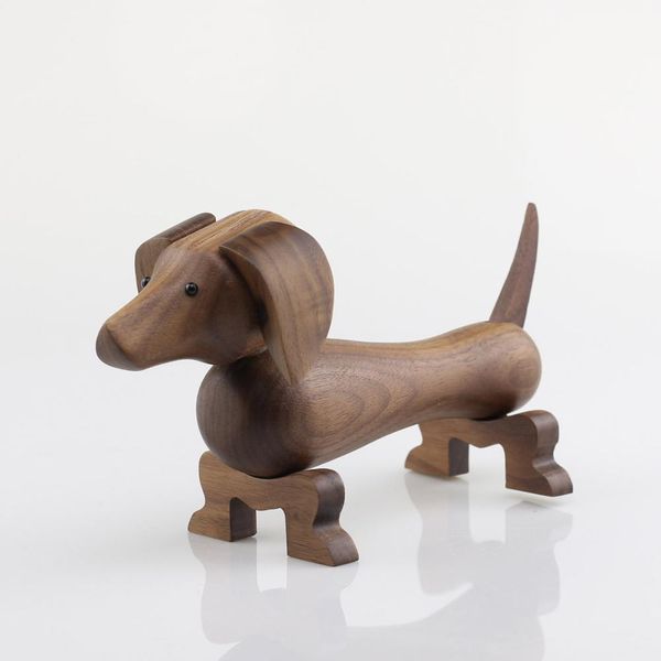 Creativo Nordic Black Walnut Bassotto Legno Miniatura Salsiccia Dog Figurine Home Interior Decor Ornamenti Giocattoli Long Body Cani T200709