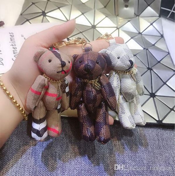 

2019 new shelves fashion plaid bear keychain cute joint bear bag pendant men and women creative cartoon doll car ornaments, Gray