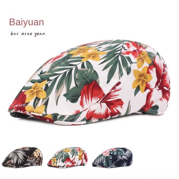 

flower beret cloth beret women's flower cap thin literary youth forward hat women's hat, Blue;gray