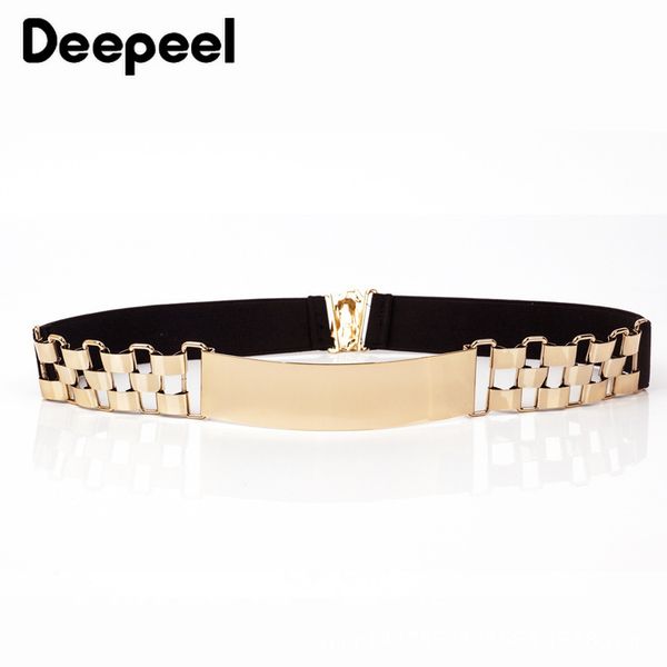 

deepeel 1pc 4cm*60-80cm women's high waist metal cummerbunds women elastic corset belt watch chain decoration gold girdle yk725, Black;brown