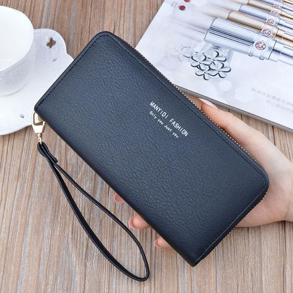 

black key wallet lady cardholder long zipper clutch large capacity wallet simple retro mother soft wallet mobile phone bag 38