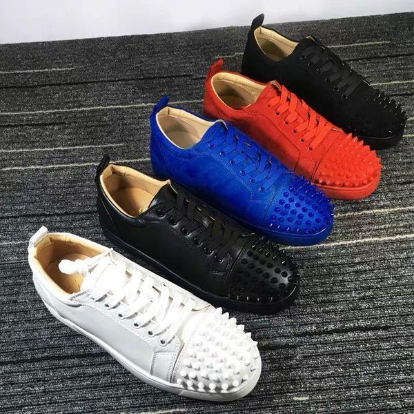 

new 2019 designer sneakers red bottom shoe low suede spike luxury shoes for men and women shoes party wedding crystal leather sneakers gc1, Black