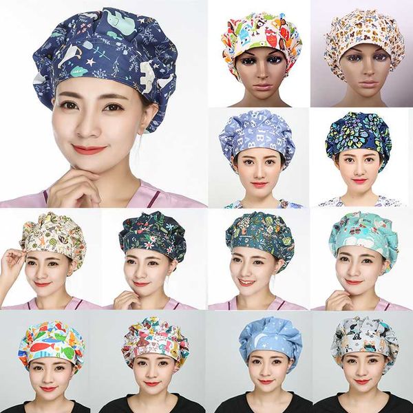 

scrub caps cap hat flower pattern adjustable elastic caps operation hats work wear skullies beanies for men and women, Blue;gray
