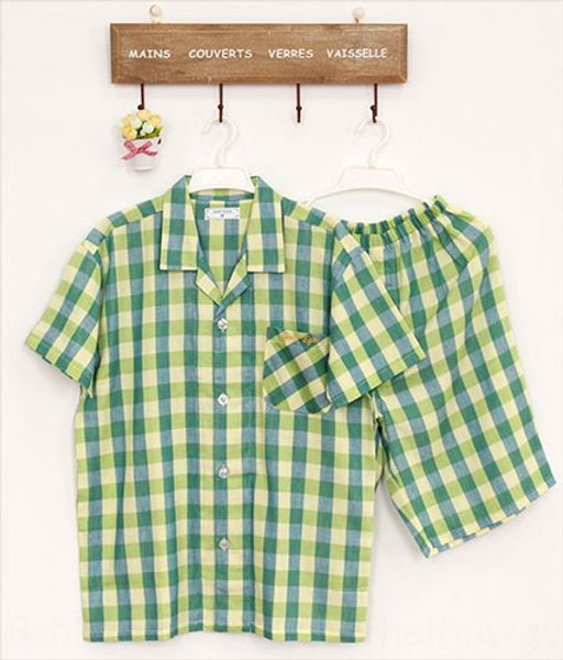 

new sweat-absorbent breathable cotton double-layer gauze parent-child men's half sleeve trousers pajamas half pants pajamas suit, Blue;red