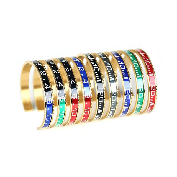 

italian style new fashion jewelry 316l stainless steel cuff gold color bracelet dial speedometer bracelet men, Golden;silver