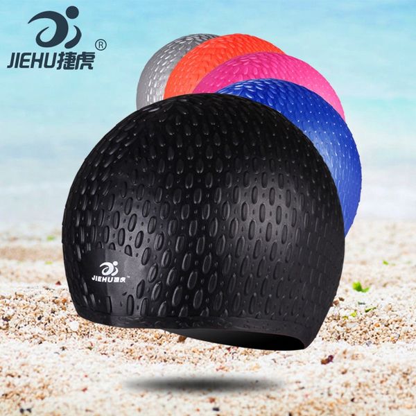 

jiehu large water drop silicone swimming cap plus size silicone swimming cap