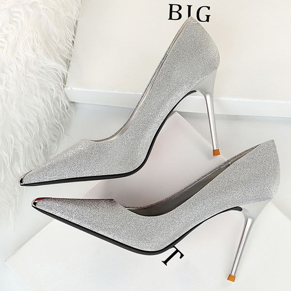 

2020 spring fall women pink silver sparkly heels pumps bling 9.5cm thin high heels pumps escarpins cinderella bridal shoes, Black