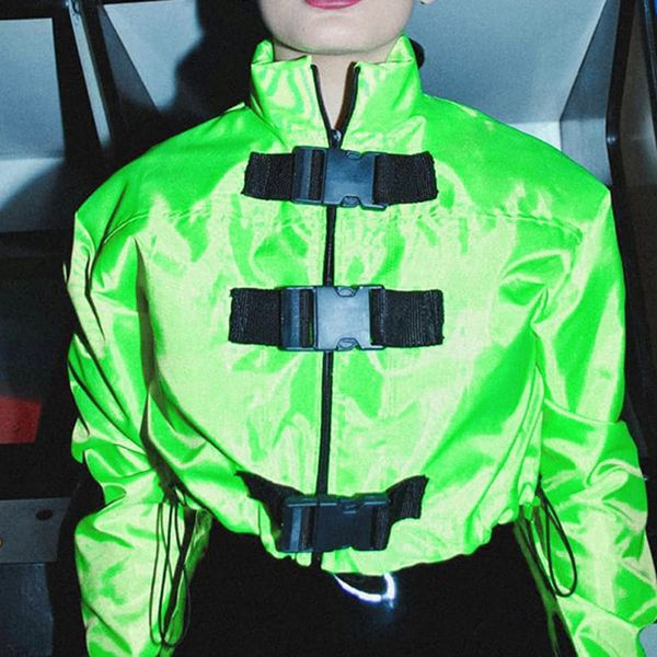 

3yojz 2019 autumn and winter new high collar book bag buckle zipper coat sweater schoolbag sweater fluorescent green street running rope, Black;brown