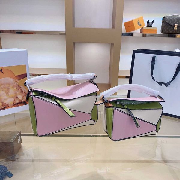 

handbag fashion women's bag leather handbag shoulder bag classic geometry bags color matching cowhide messenger bag wallet wholesale