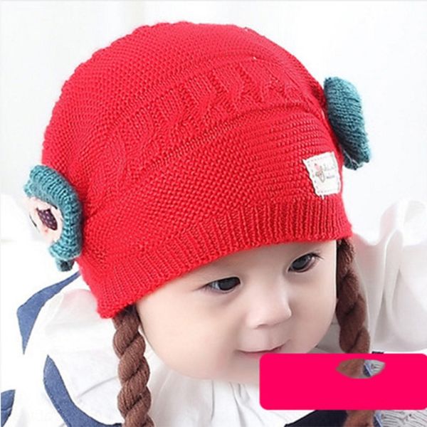 

baby wool girl winter 6-12-18 baby wool princess braid girl hat 1-2 years old children's hat, Blue;gray