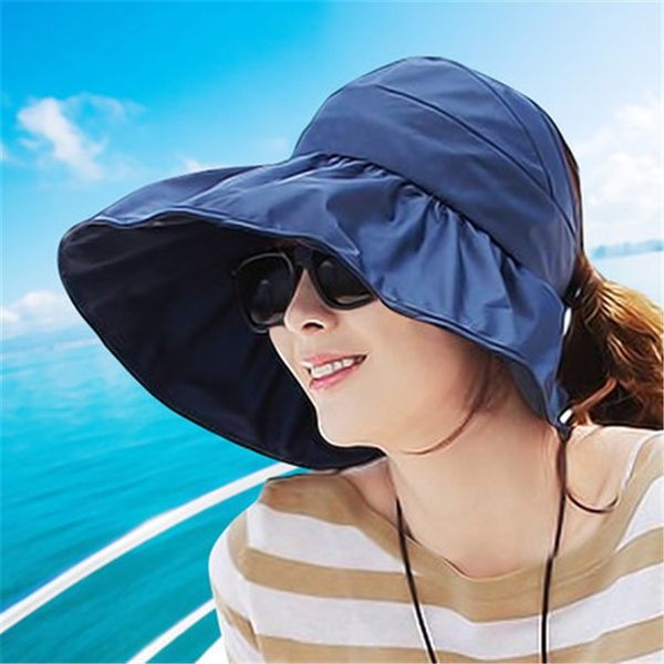 

women's summer sun women's summer moisture uv-proof beach sun hat sun-proof foldable hat, Blue;gray