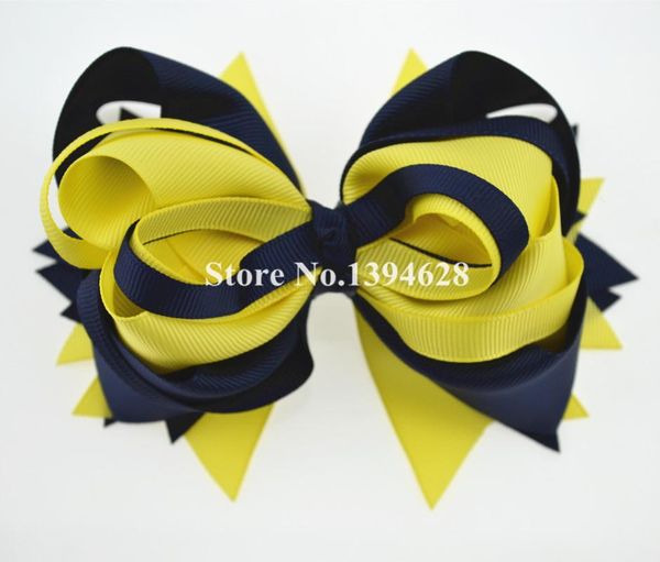 

$1.99/1pc 5.5" lemon navy tuxedo boutique stacked bows with 6cm girl hair clips grosgrain ribbon bows hair accessories, Slivery;white
