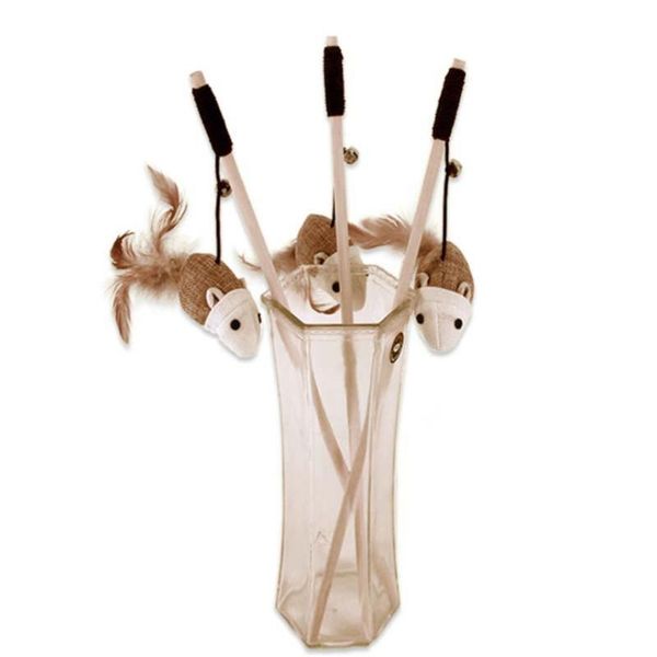 

1pc cat toy supplies funny cat stick wood rod mouse funny pole interactive toy wood pole feather pet