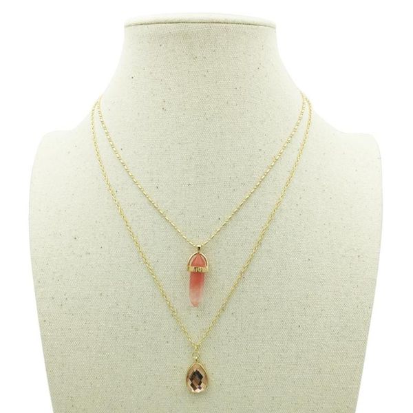 

bohemian opal pendant necklaces double layer chain natural crystal stone charm necklace for women wholesale summer jewelry, Silver