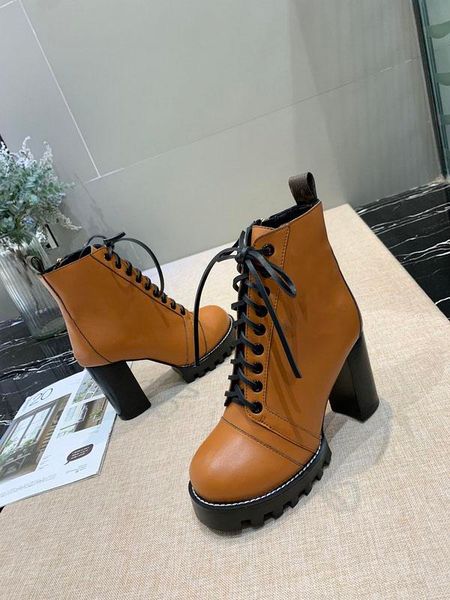 

desert short boots leather ankle boots women high heel 10cm chunky heel winter luxury women shoes martin boots designers w1, Black