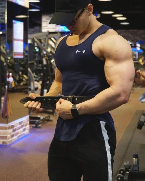 

fitness sleeveless t shirt men running vest summer cotton mens gym tank bodybuilding muscle stringer singlet sport tank, Black;blue