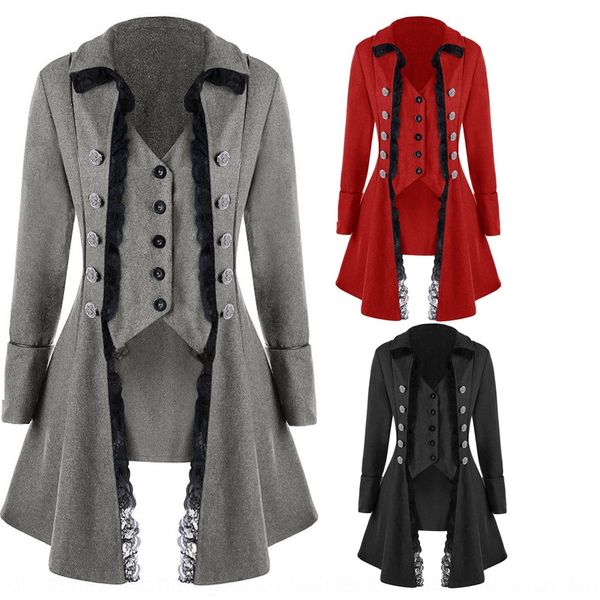 

38fub 2019 medieval long sleeve three-breasted women's irregular w108 2019 medieval long coat coatsleeve three-breasted women's ir, Black