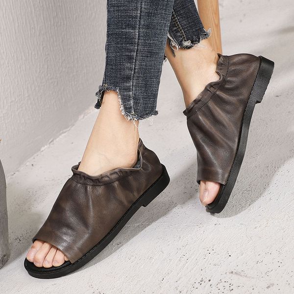 

original spring summer women sandals genuine leather new open toe low heels women sandals woman shoes soft soles comfort, Black