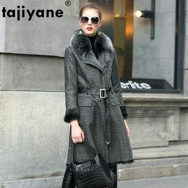 

real genuine leather jacket fur collar winter coat women clothes 2020 vintage double-faced sheepskin coat wool liner, Black